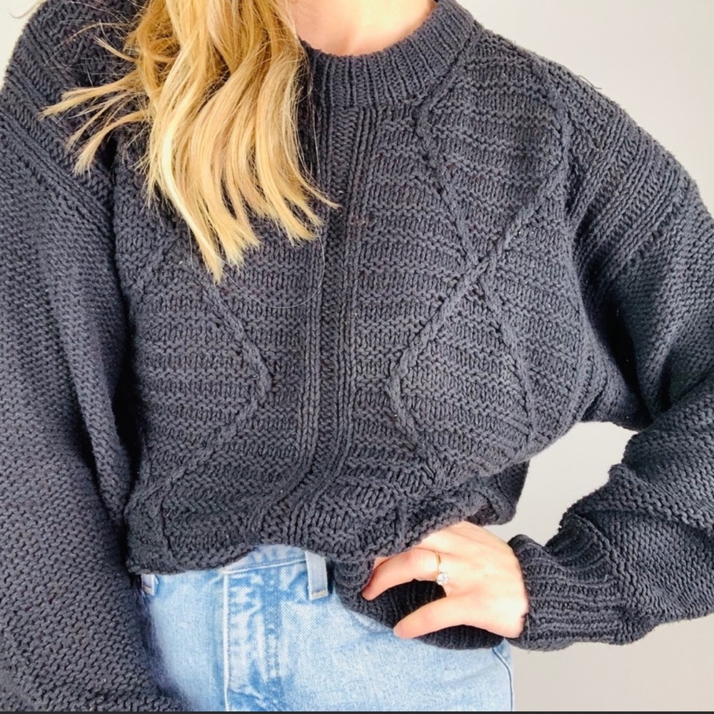 Vintage handknit linen/cotton cable chunky sweater